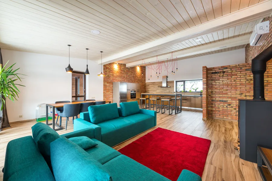 Wide open-plan living room suited to a panoramic virtual tour